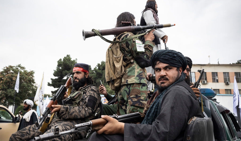 KABUL, AFGHANISTAN - AUGUST 15: Taliban take to the streets during a national holiday celebrating the first anniversary of the Taliban takeover on August 15, 2022 in Kabul, Afghanistan. A year after the Taliban retook Kabul, cementing their rule of Afghanistan after a two-decade insurgency, the country is beset by economic and humanitarian crises. Western governments have frozen billions of dollars in Afghan assets as it presses the Taliban to honor unmet promises on security, governance and human rights, including allowing all girls to be educated. (Photo by Paula Bronstein /Getty Images)