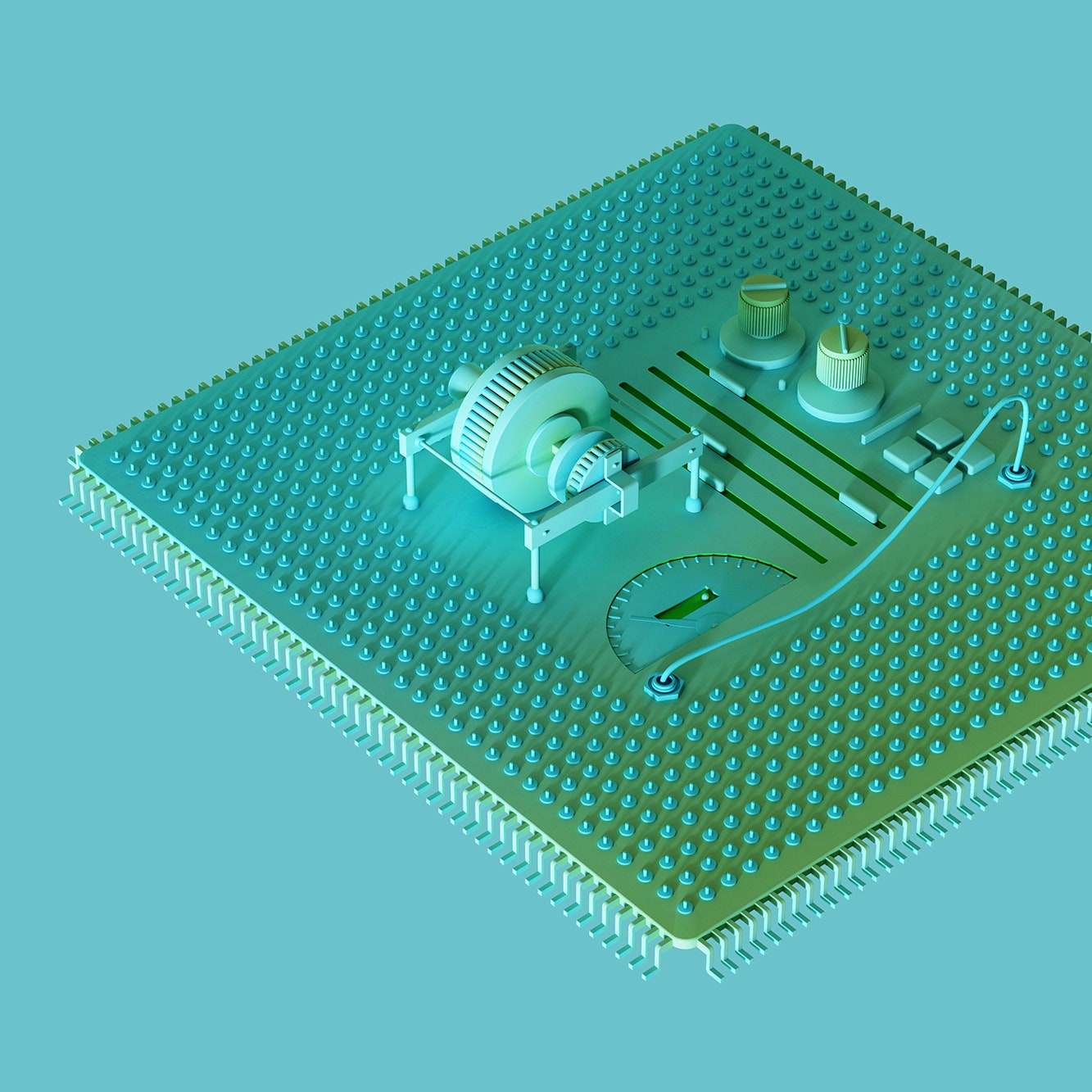 Illustration of a computer chip with analog components