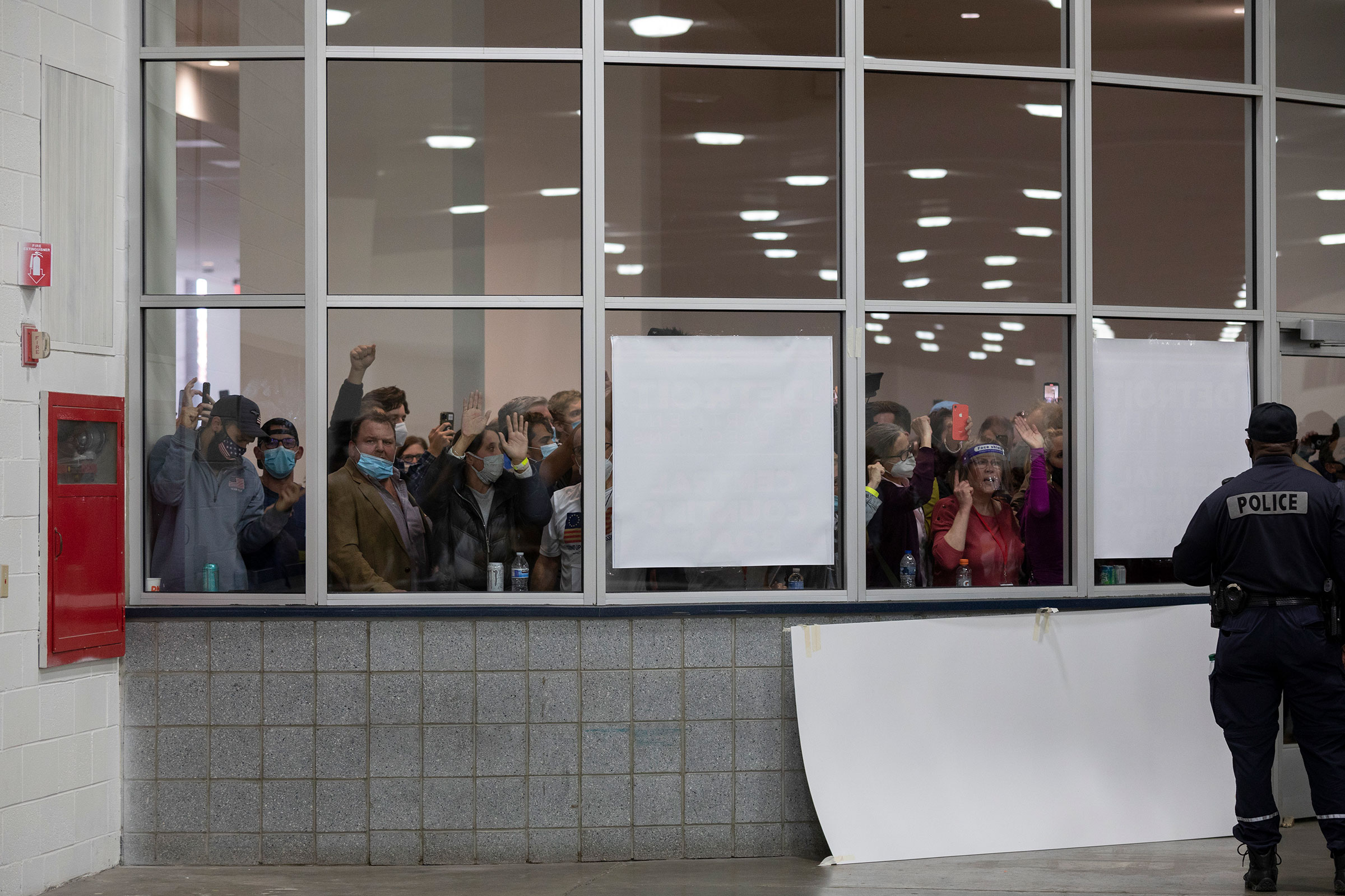 Trump supporters seek to disrupt the vote count at Detroit’s TCF Center on Nov. 4 (Elaine Cromie—Getty Images)