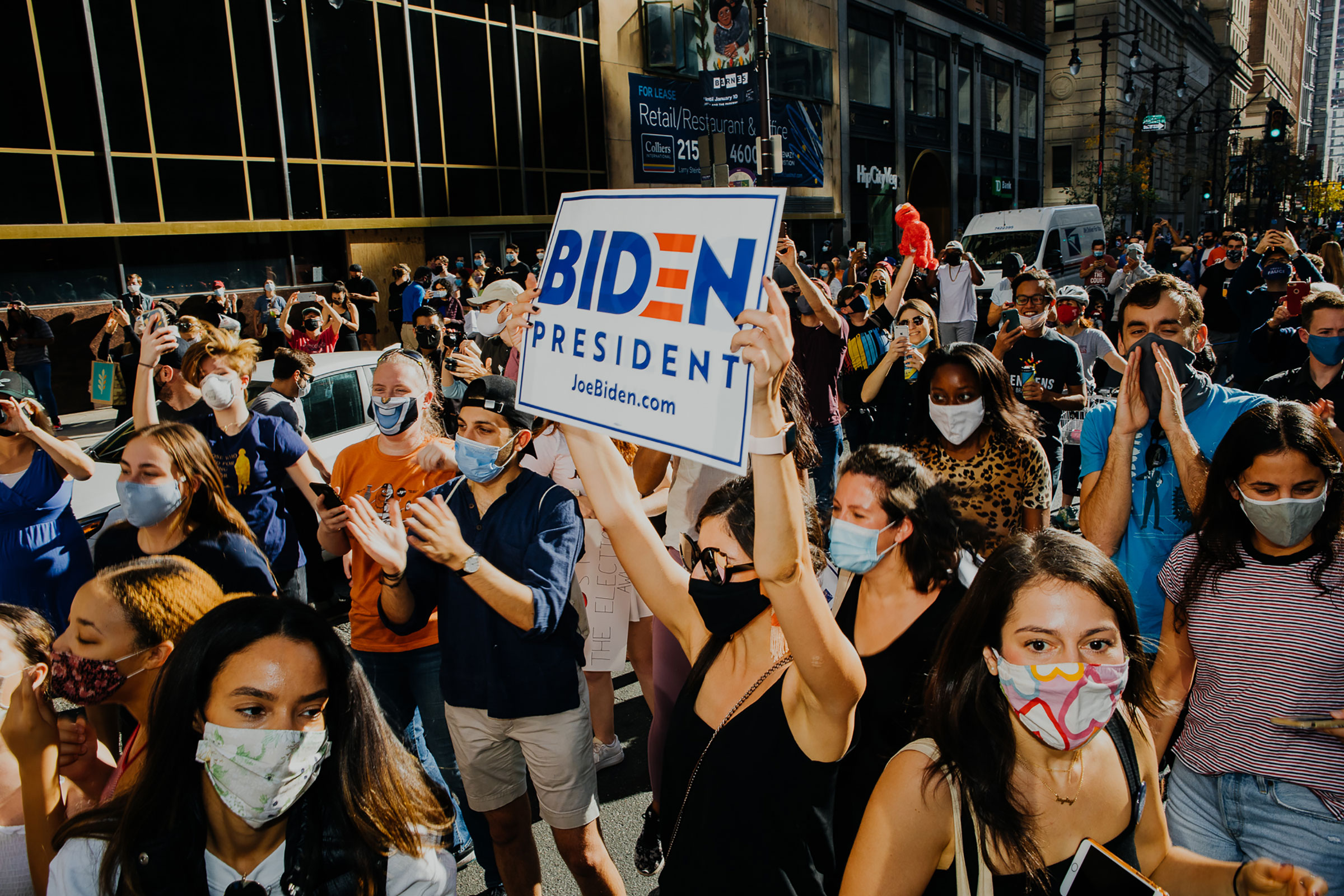 Biden fans in Philadelphia after the race was called on Nov. 7 (Michelle Gustafson for TIME)