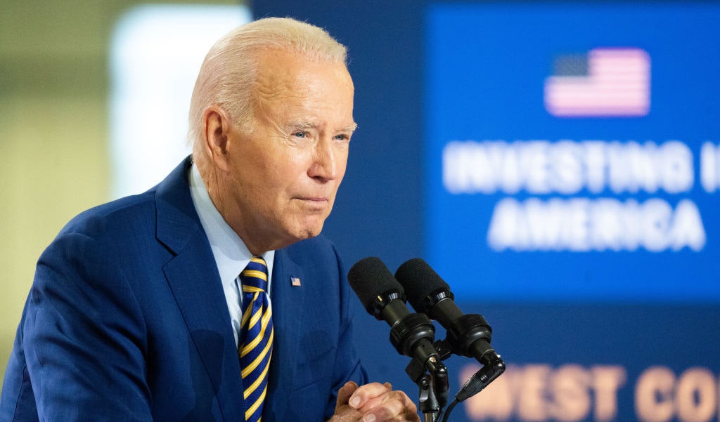 WEST COLUMBIA, SOUTH CAROLINA - JULY 6: President Joe Biden speaks about his economic plan at the Flex LTD manufacturing plant on July 6, 2023 in West Columbia, South Carolina. The president announced a new partnership between Enphase Energy and Flex LTD. (Photo by Sean Rayford/Getty Images)